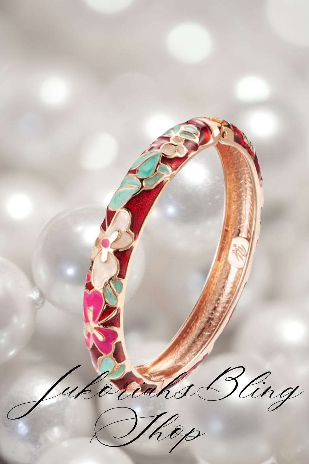 Boho Cloisonne Deep Red Bangle  Bracelet