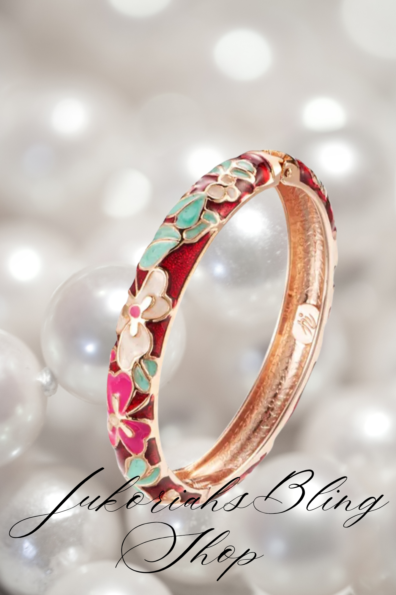 Boho Cloisonne Deep Red Bangle  Bracelet