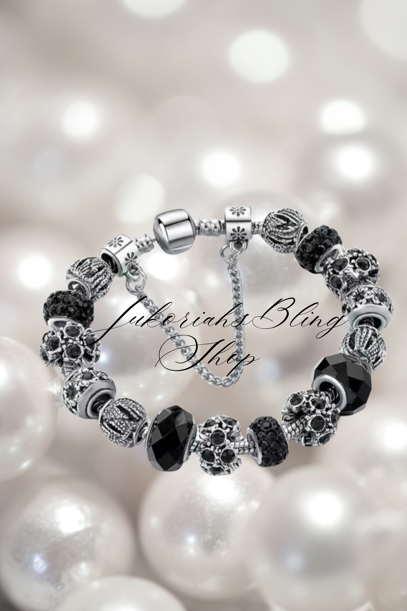 Bling Black  Vintage  Charm Bracelet