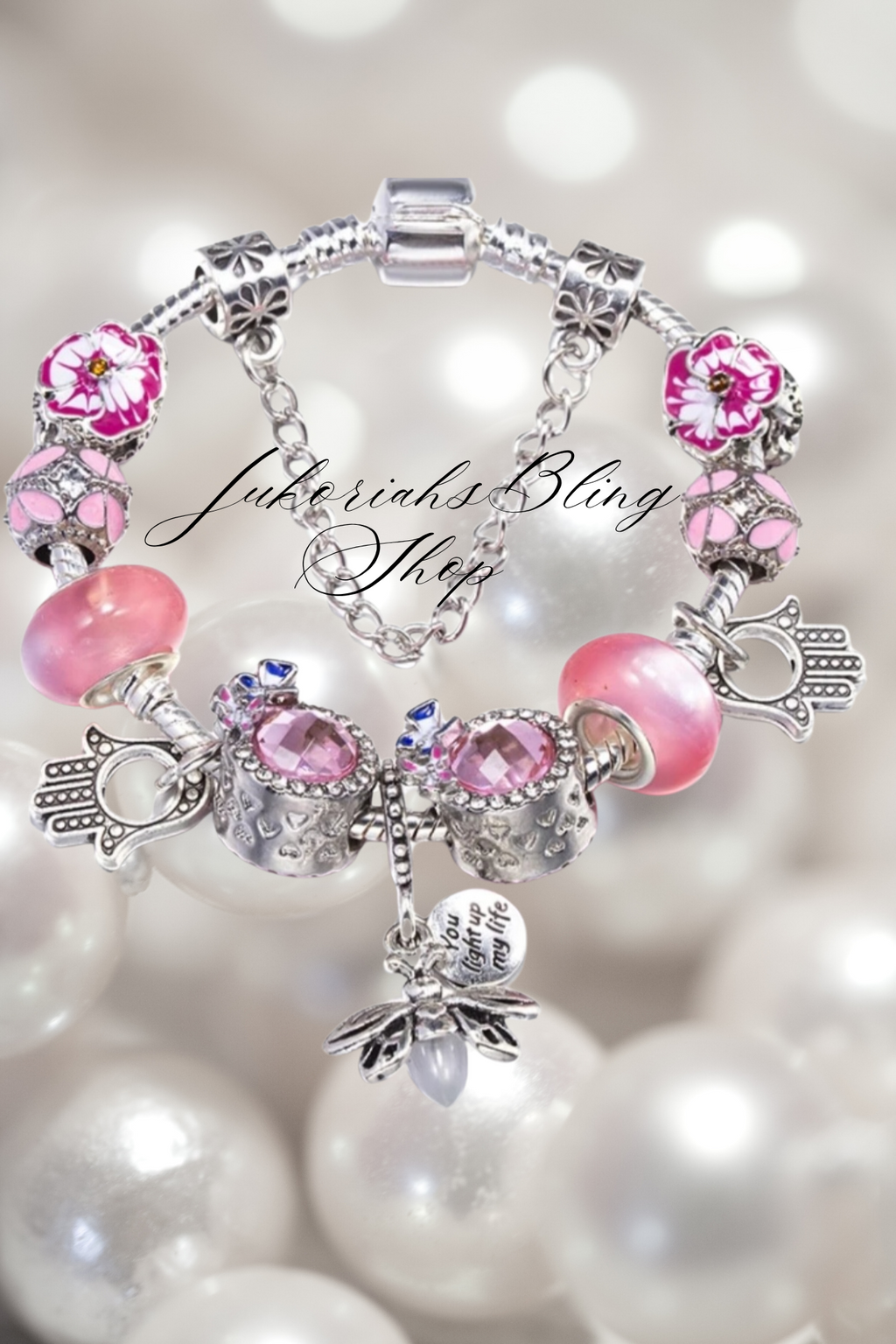Bling Pink Love Charm Bracelet