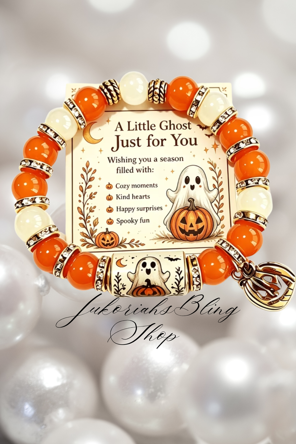 Halloween Ghost Beaded Charm Bracelet