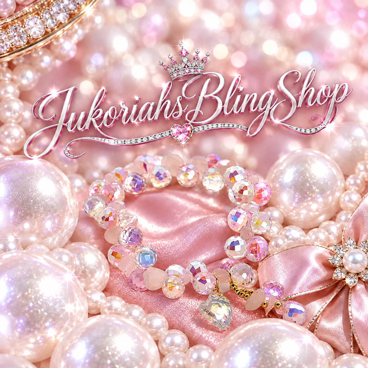 Pink Crystal Iridescent Beaded Charm Bracelet