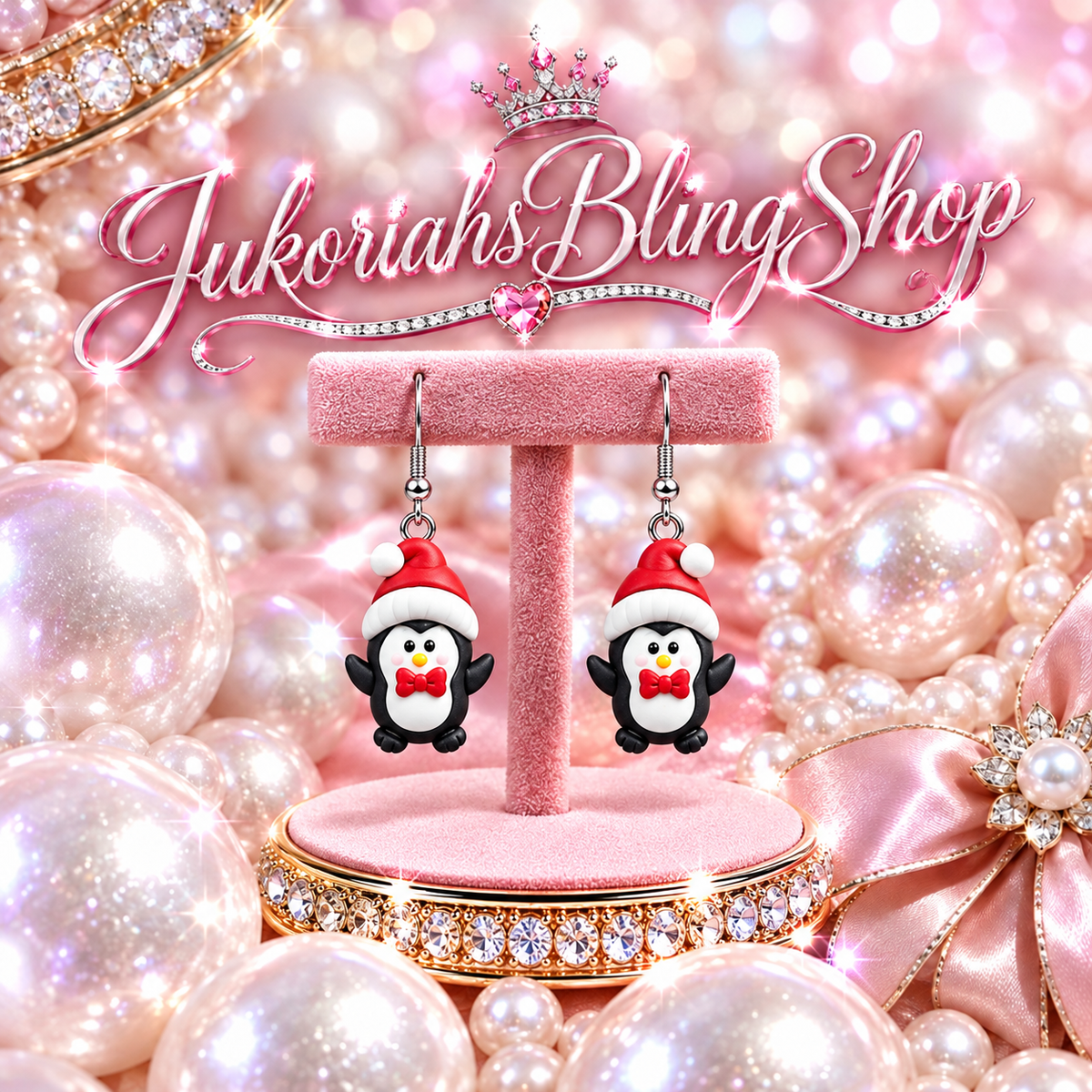 Christmas Penguin Santa Earrings