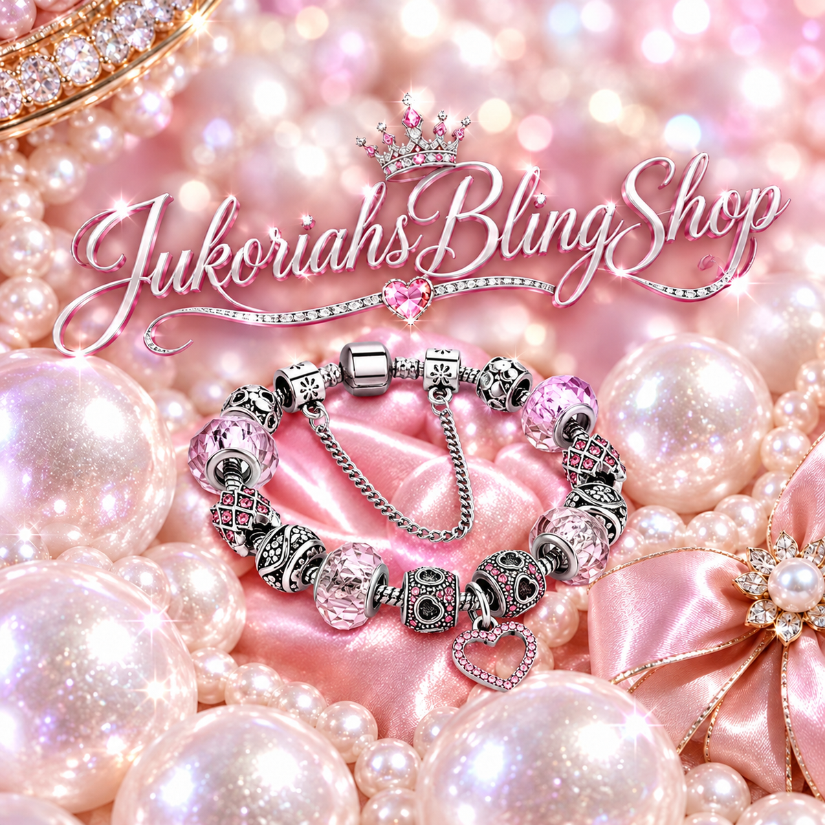 Bling Crystal Pink Heart Love Vintage Charm Bracelet