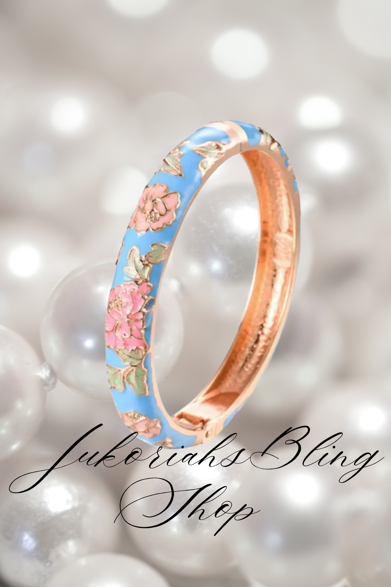 Boho Cloisonne Blue Bangle  Bracelet