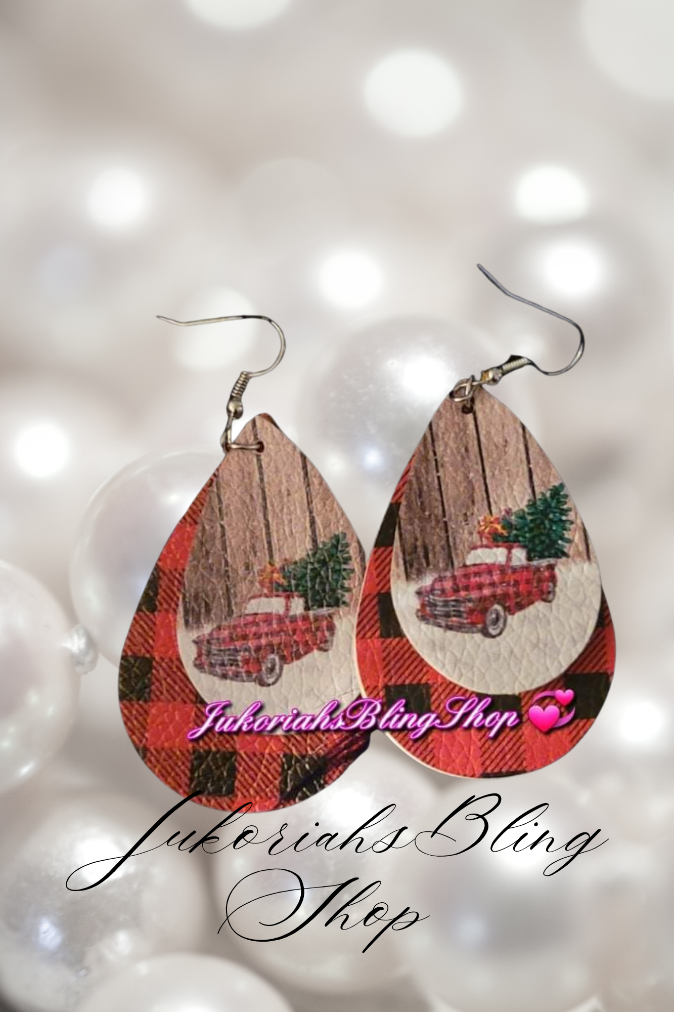 Vintage Red Truck Christmas Earrings