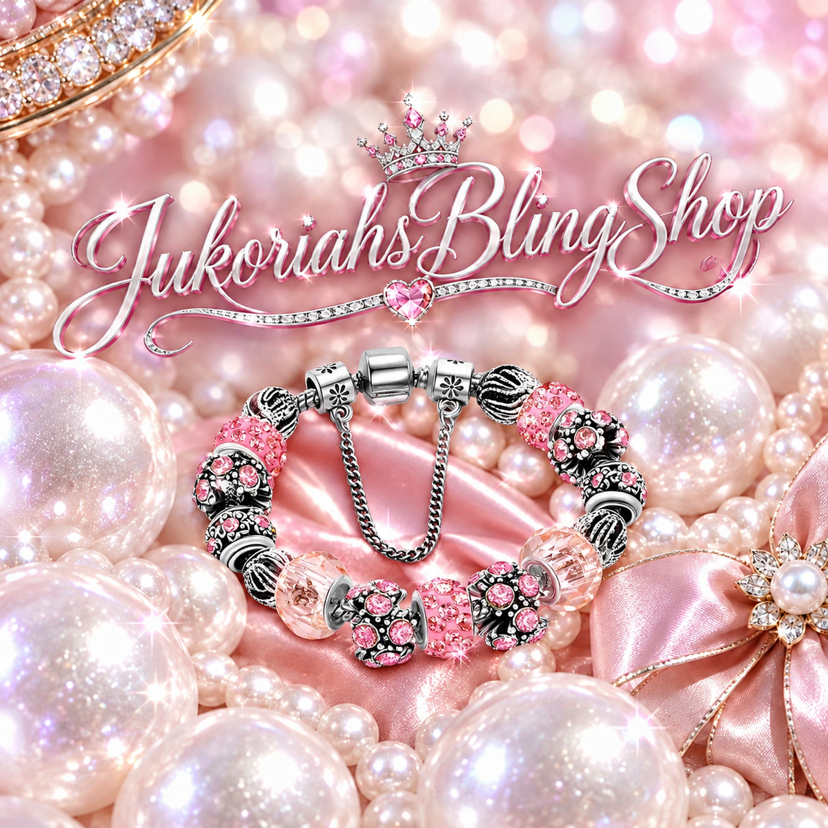 Bling Pink Vintage  Charm Bracelet