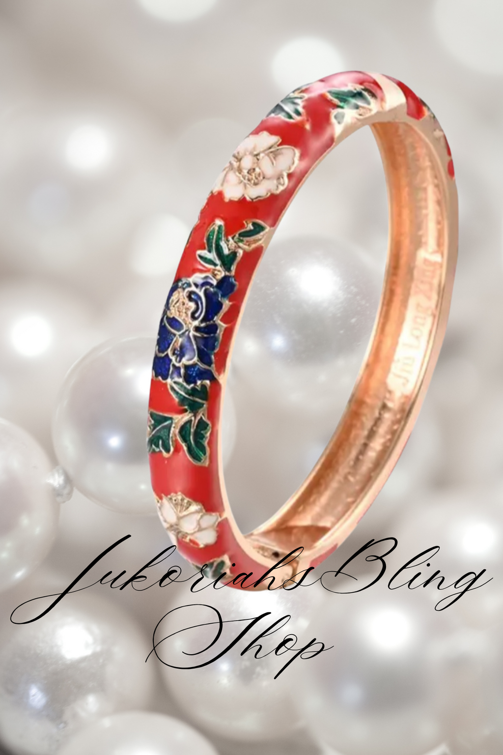Boho Cloisonne Red Bangle  Bracelet