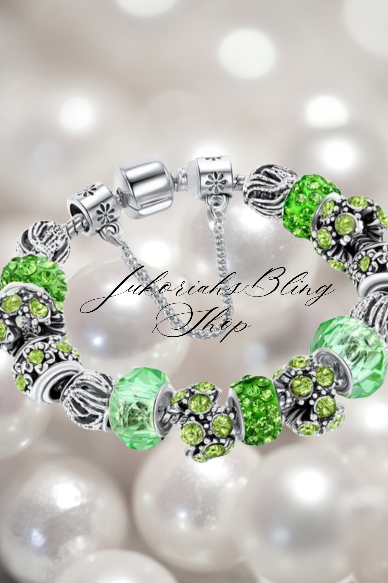 Bling Vintage Green Charm Bracelet