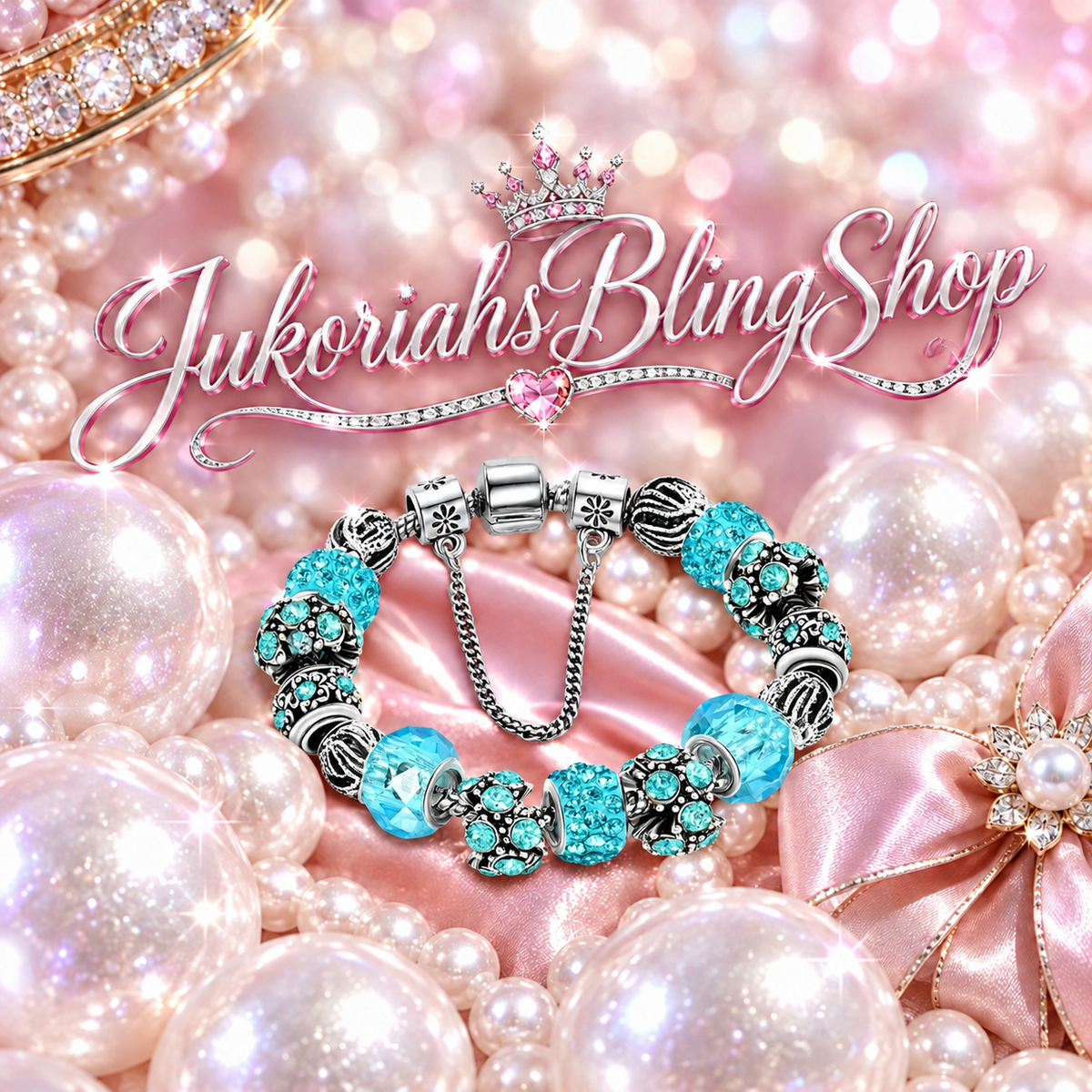 Bling Blue Vintage  Charm Bracelet