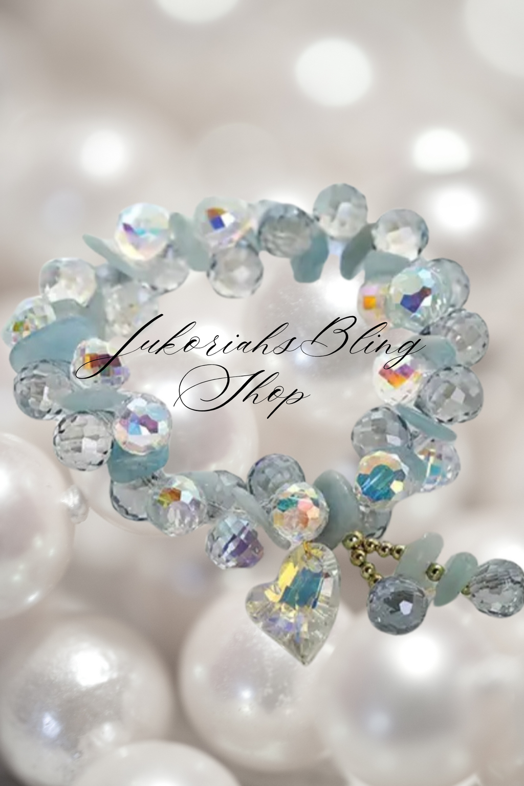 Blue Iridescent Beaded Charm Bracelet