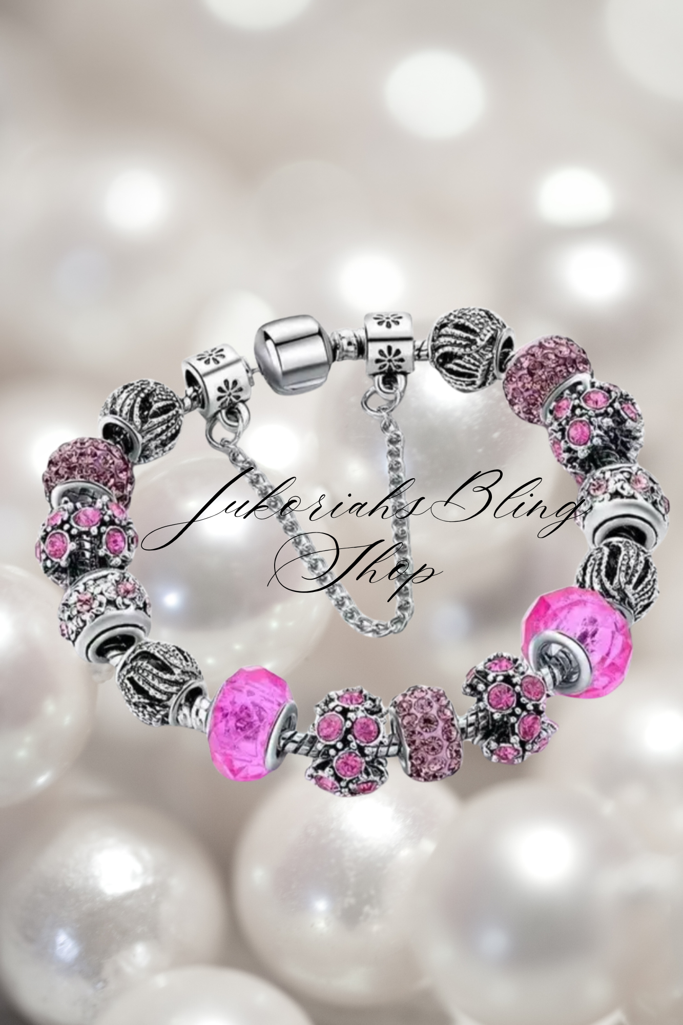Bling Pink Antique Charm Bracelet
