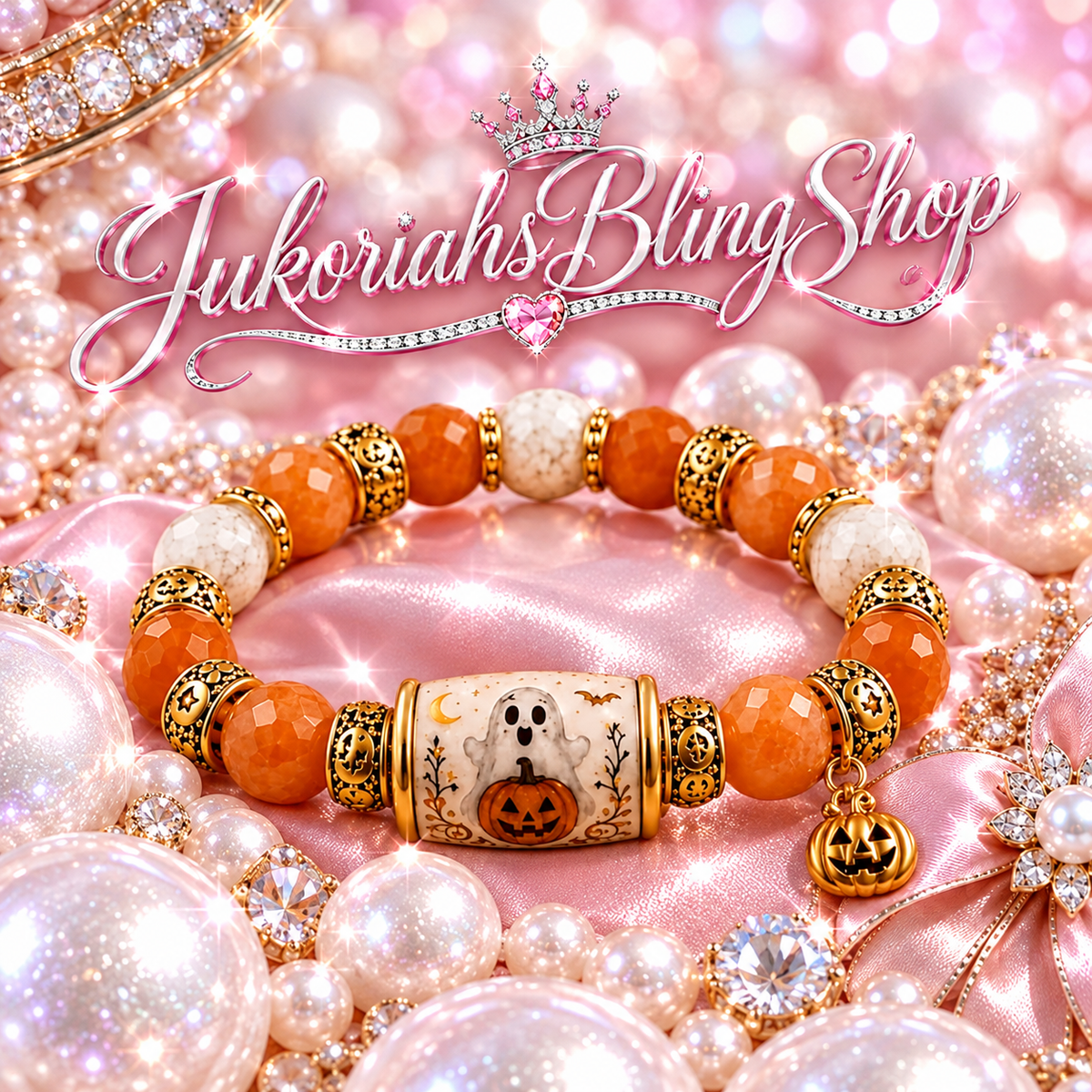 Halloween Ghost Beaded Charm Bracelet