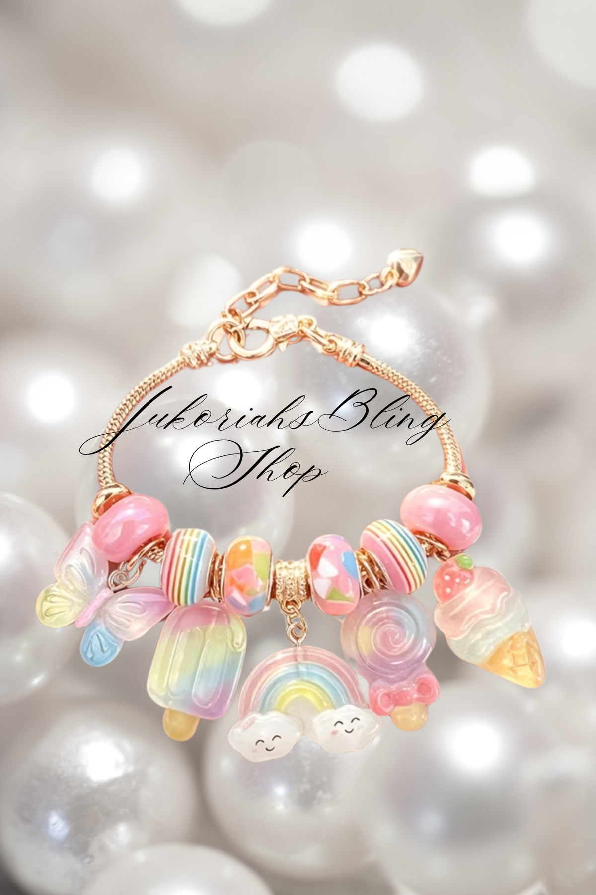 Bling Pink Love Candy Charm Bracelet