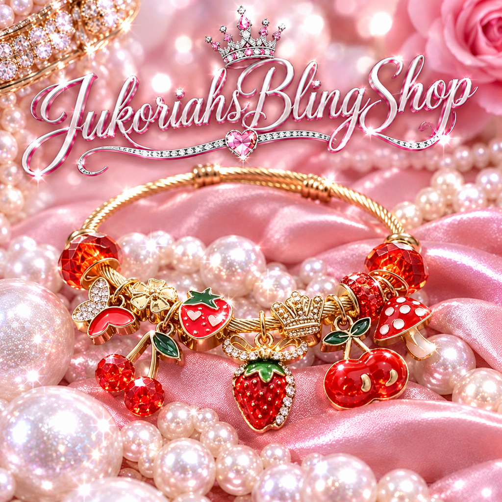 Bling Strawberry Cherry Love Charm Bracelet