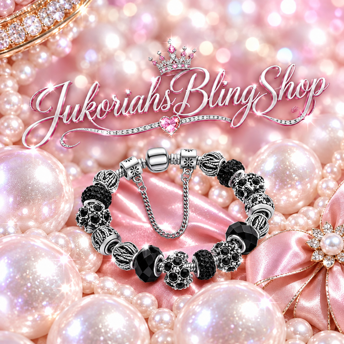 Bling Black  Vintage  Charm Bracelet