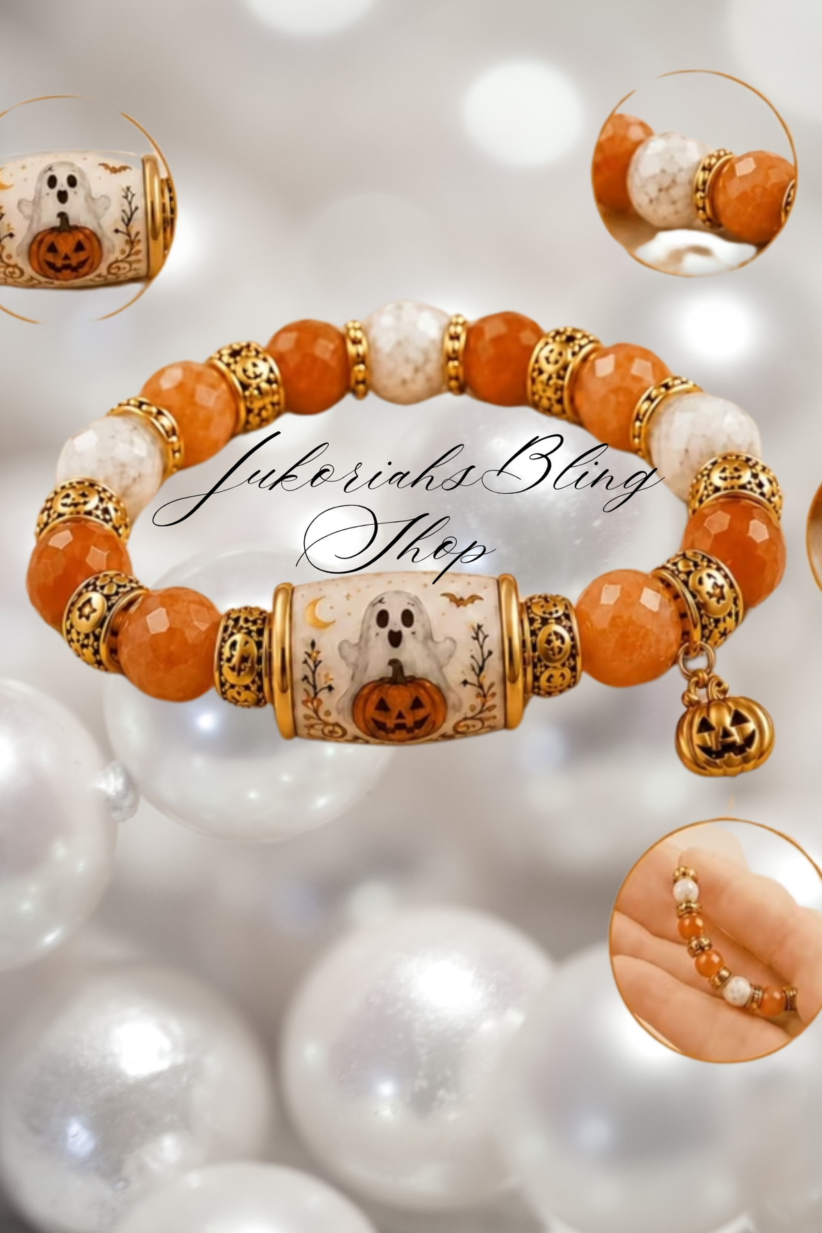 Halloween Ghost Beaded Charm Bracelet