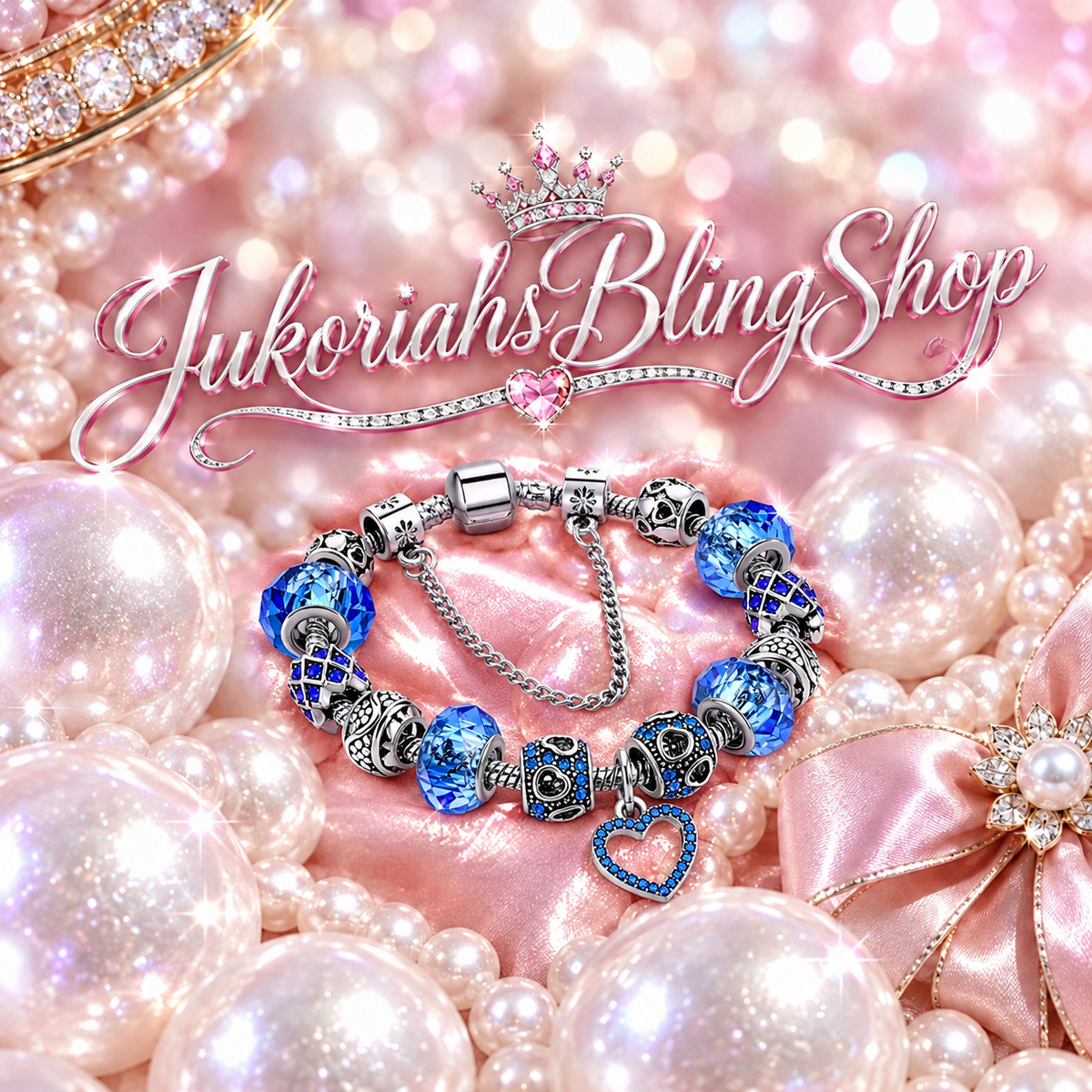 Bling Crystal Royal Blue Heart Love Vintage Charm Bracelet