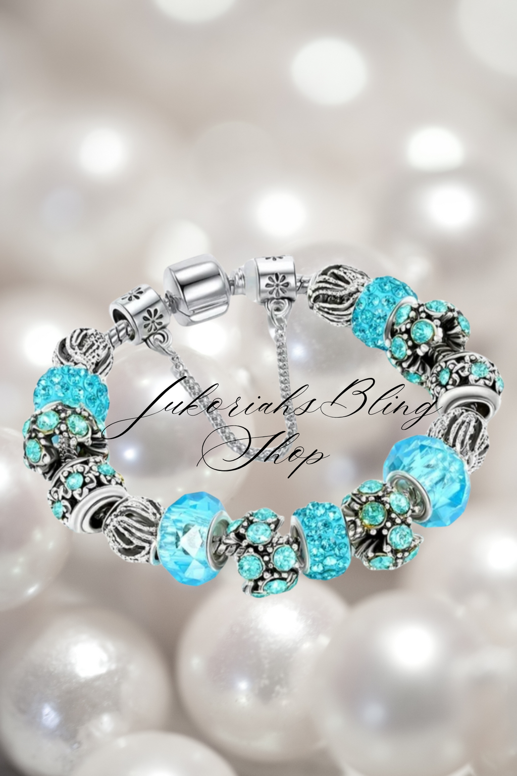 Bling Blue Vintage  Charm Bracelet