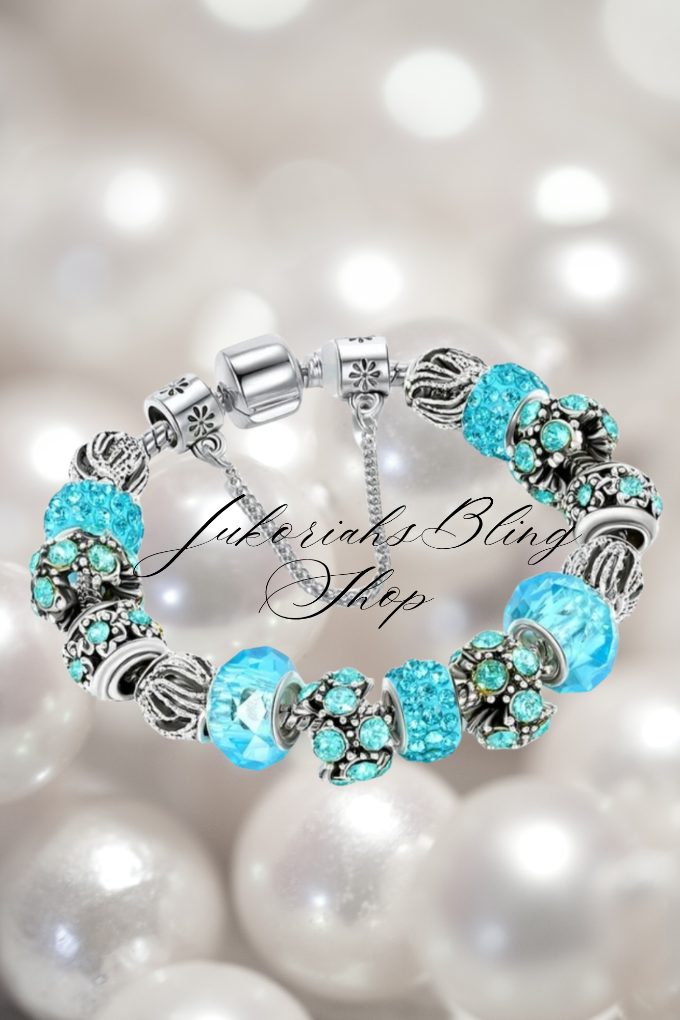 Bling Blue Vintage  Charm Bracelet