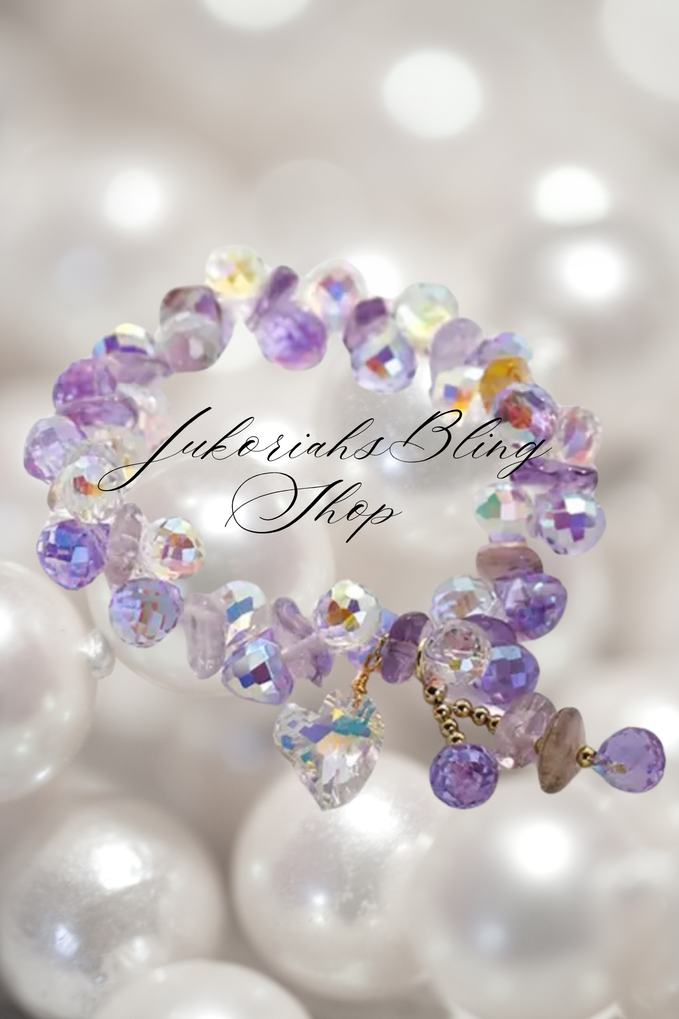 Purple Iridescent Beaded Charm Bracelet