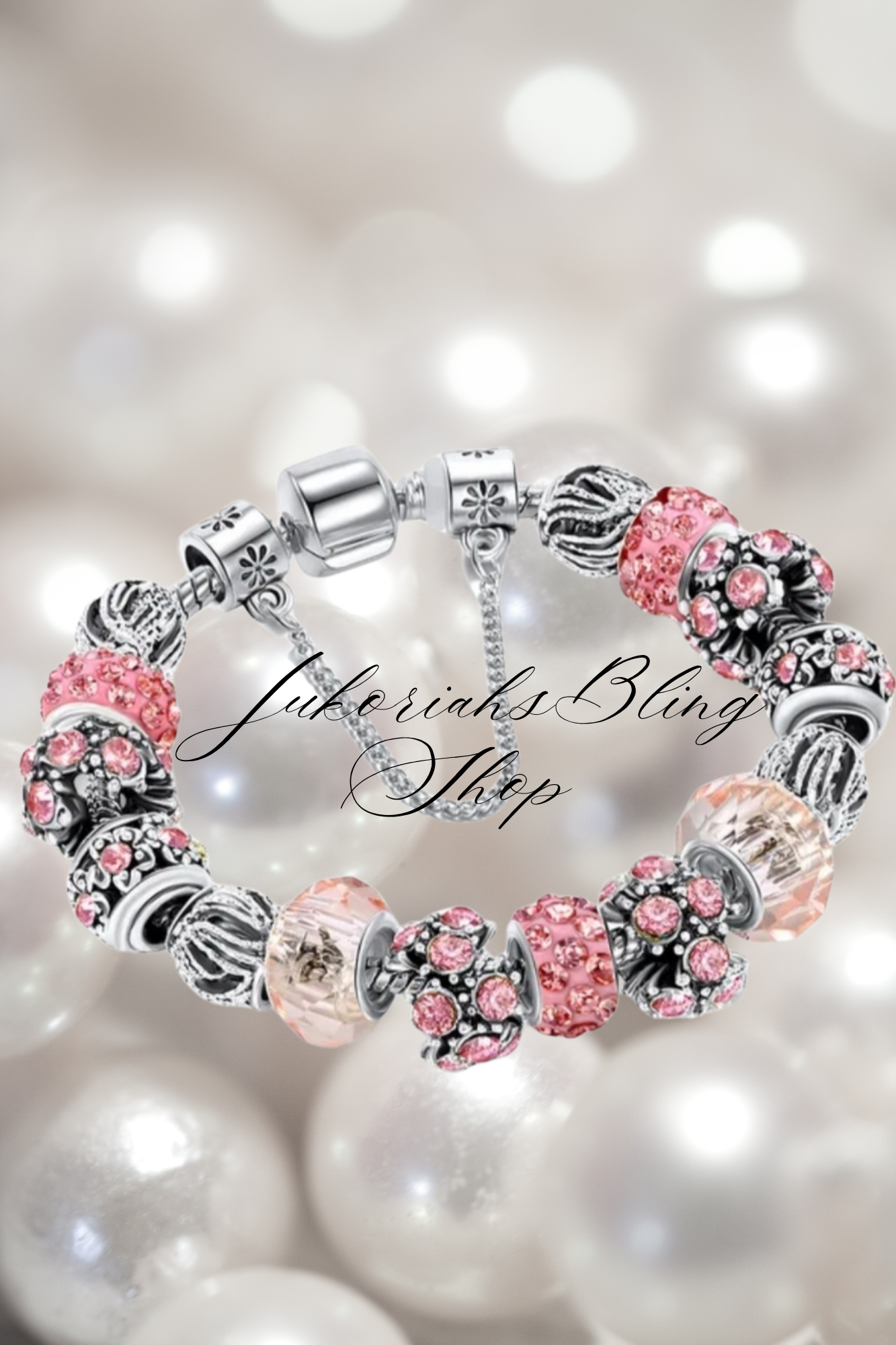 Bling Pink Vintage  Charm Bracelet