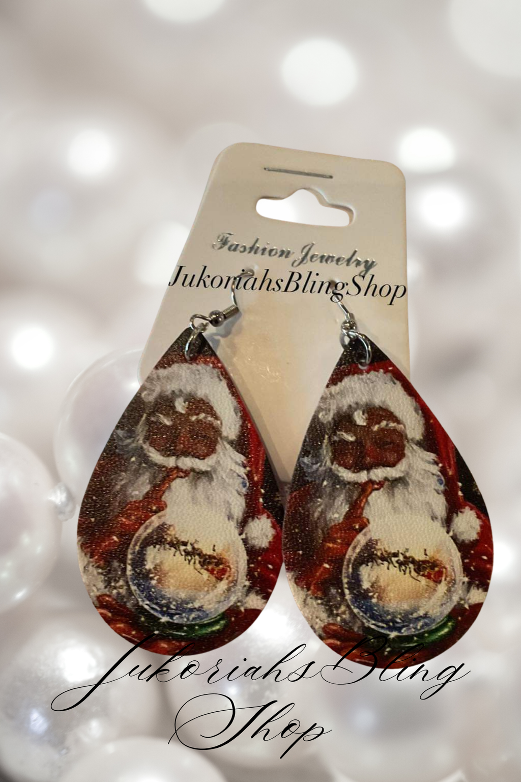 Black African American Santa Claus Christmas Earrings